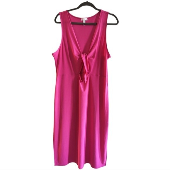 Leith Hot Pink Tie  Barbiecore Front Cutout Midi Plus Dress size 1X - Picture 4 of 13